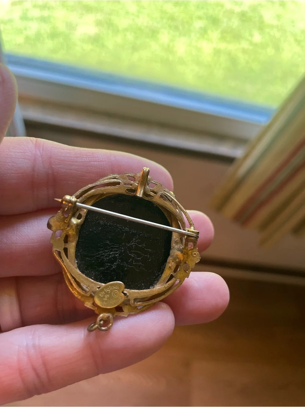 Vintage-Inspired Gold and Black Floral Locket Pendant - Original by Robert